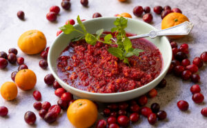 Fresh cranberry sauce with tangerine and mint from chef John Ash, Nov. 23, 2022. (John Burgess/The Press Democrat)