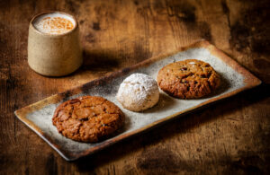 Chocolate Tahini Cookies with a gluten-free Almond Shortbread and a Euphoria drink with a ceremonial dose of cacao, milk, spices, adaptogenic herbs and maple syrup from Soft Medicine Sanctuary Friday, November 22, 2024, in Sebastopol. (John Burgess / The Press Democrat)