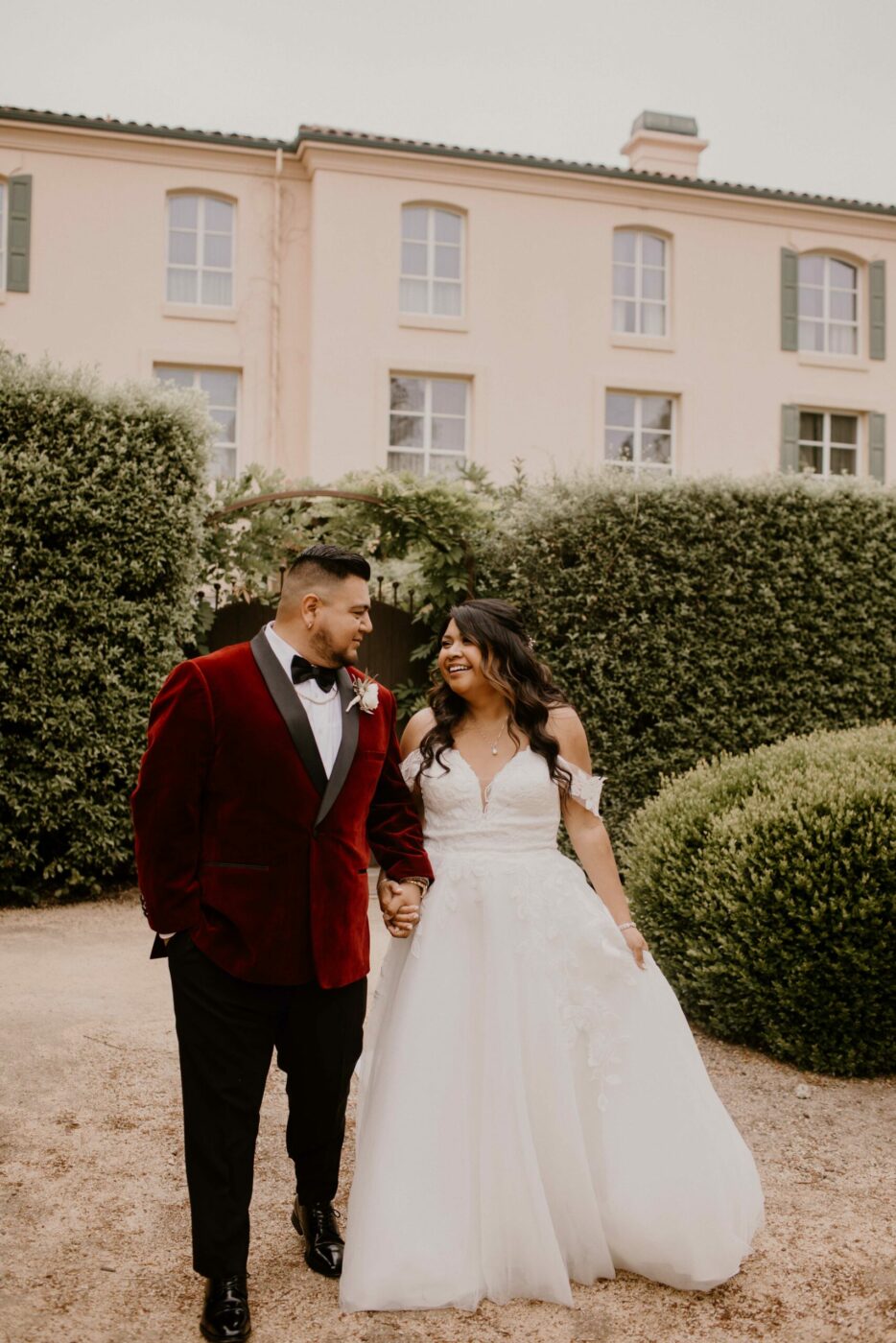 Groom Josue Lagunas saw his red velvet tuxedo at a store in Los Angeles and knew it was the one. (Erin Perkins)