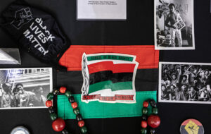 Black Panther memorabilia is on display for visitors to the True Black History Museum traveling exhibit at the Sonoma State University Student Center in Rohnert Park, Thursday, Feb. 8, 2024. (Chad Surmick / The Press Democrat)