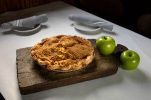 Apple Crumb pie at Hazel Restaurant in Occidental, Friday, January 24, 2025. Pies at Hazel are baked once a week every Friday. (Darryl Bush / For The Press Democrat)