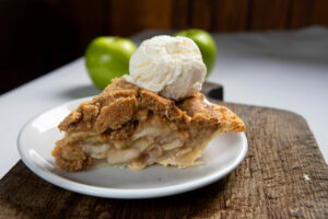 Apple Crumb pie with ice cream at Hazel Restaurant in Occidental, Friday, January 24, 2025. Pies at Hazel are baked once a week every Friday. (Darryl Bush / For The Press Democrat)