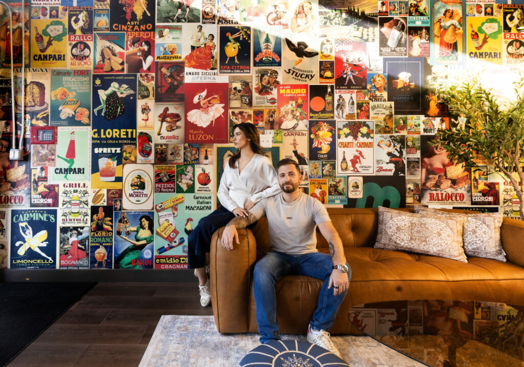 L'Oro di Napoli co-owner Roberto Sbaraglia and his wife Daniela Friday, February 28, 2025, in the lobby of their latest restaurant in Petaluma. (John Burgess / The Press Democrat)