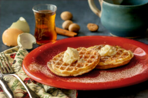 Eggnog Waffles with Brandy Butter Saturday, December 7, 2024. (John Burgess / The Press Democrat)