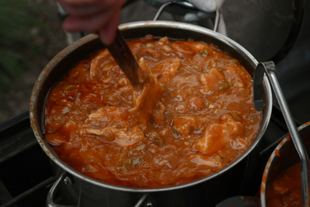 Traditional gumbo by Bayou On The Bay during the Petaluma Music Festival's 11th annual Mardi Gras Party at Lagunitas Brewing Co. Taproom and Sanctuary in Petaluma Tuesday, March 4, 2025. (Erik Castro / For The Press Democrat)