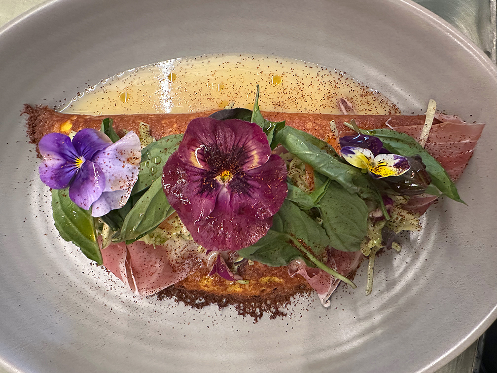 Cachapa Corn Pancake with Mozzarella Fresco at Guiso Latin Fusion restaurant in Healdsburg. (Aylin Mojica)