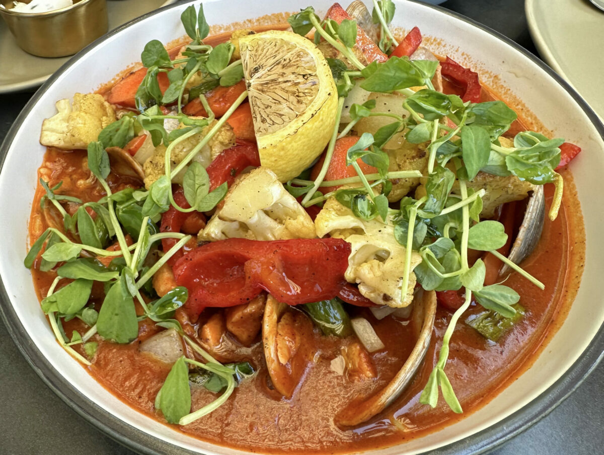 Paella Caribena with Seafood & Linguica at Guiso Latin Fusion restaurant in Healdsburg. (Aylin Mojica)