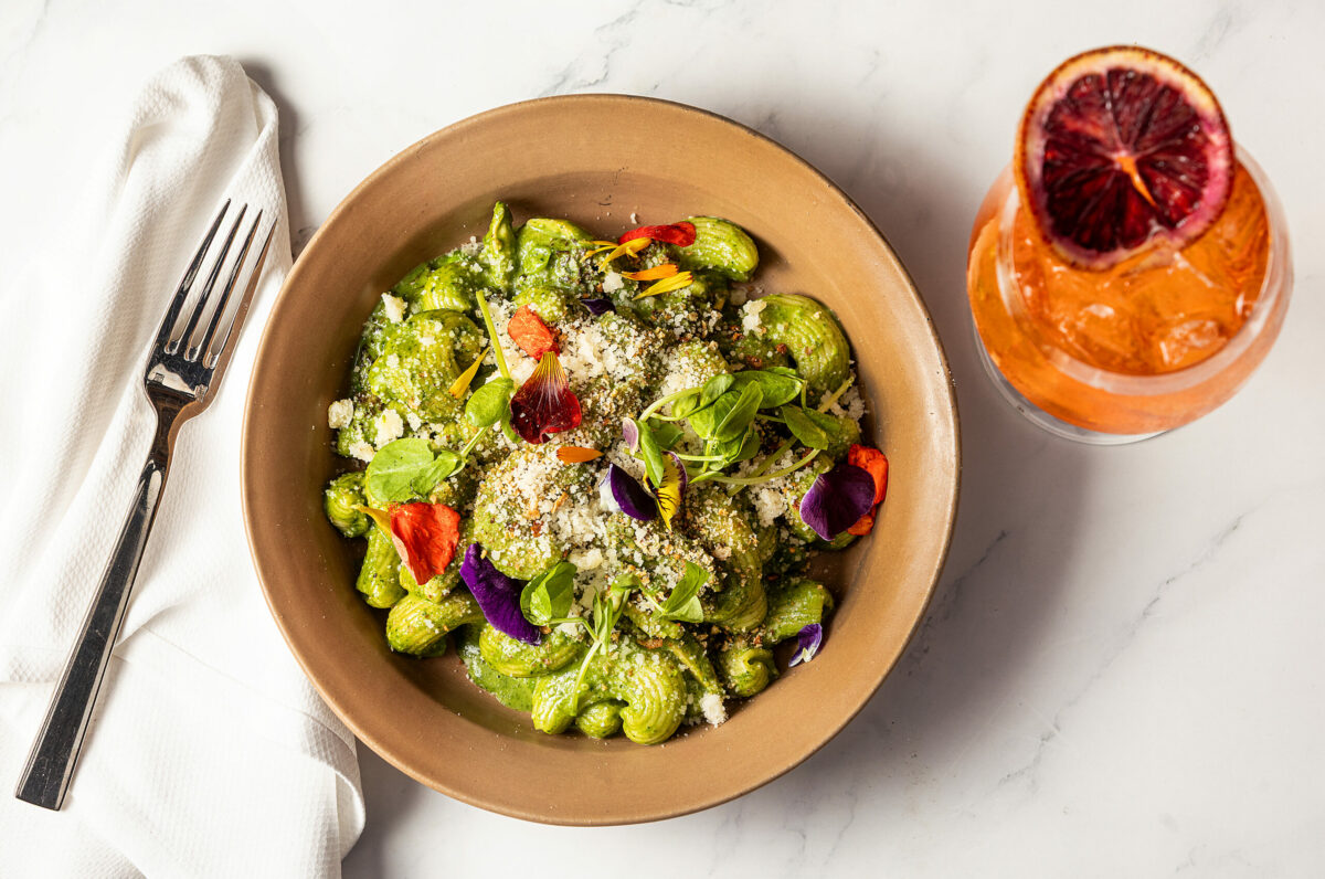 Lumache al Pesto with spring pea pesto, morel mushrooms and aged parmesan from Stella Wednesday, March 26, 2025, in Kenwood. (John Burgess / The Press Democrat)