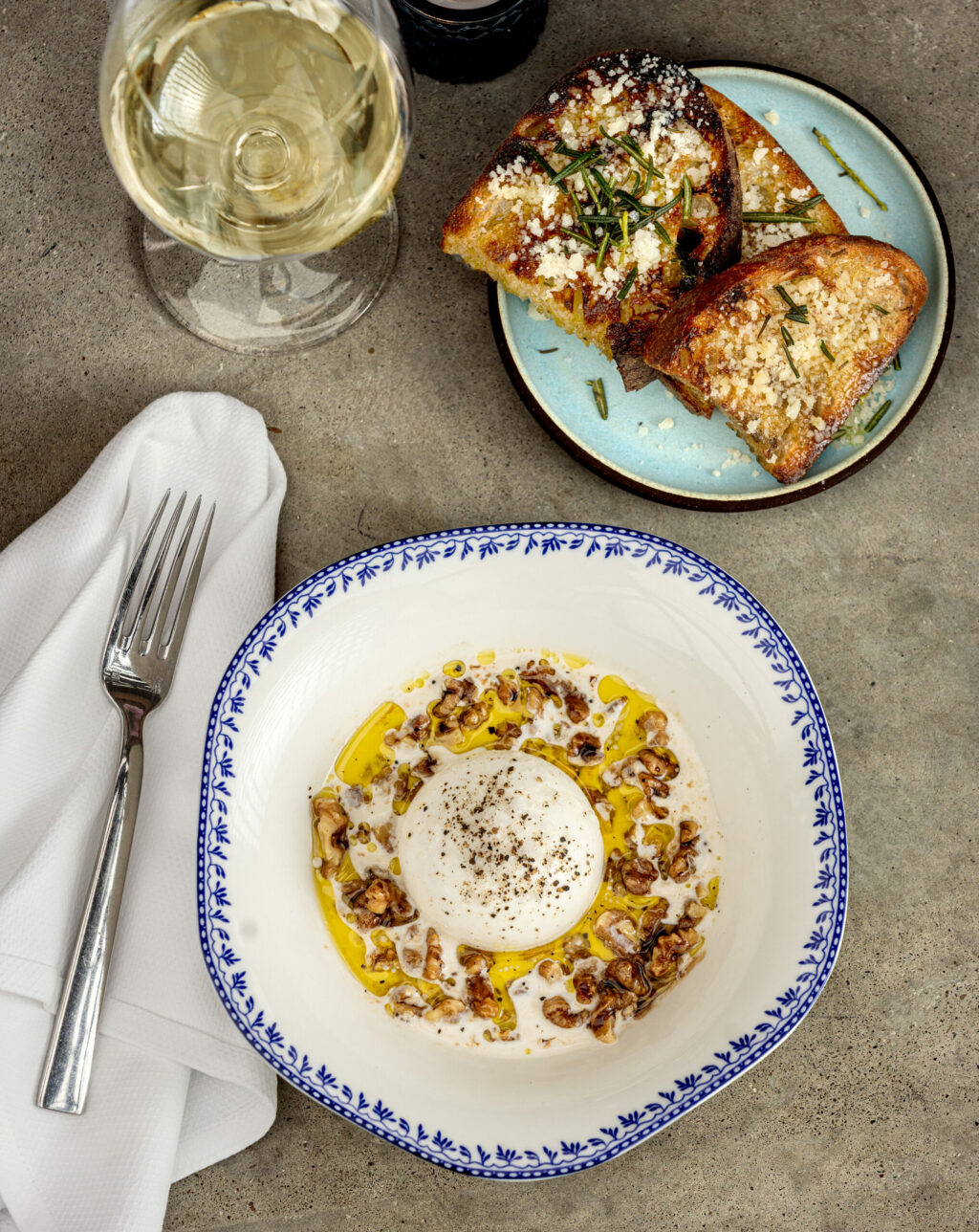 Burrata and Walnut in brown butter with 12-year aged balsamico and sourdough from the Mozzarella Bar e Fettunta at Stella Wednesday, March 26, 2025, in Kenwood. (John Burgess / The Press Democrat)
