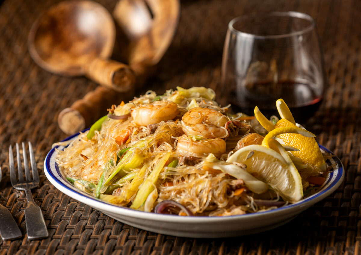 Pancit Bison with shrimp and pork from Tambayan Filipino Eatery, Thursday, Oct. 12, 2023. The restaurant is tucked into the Larkfield shopping center in Santa Rosa. (John Burgess / The Press Democrat)