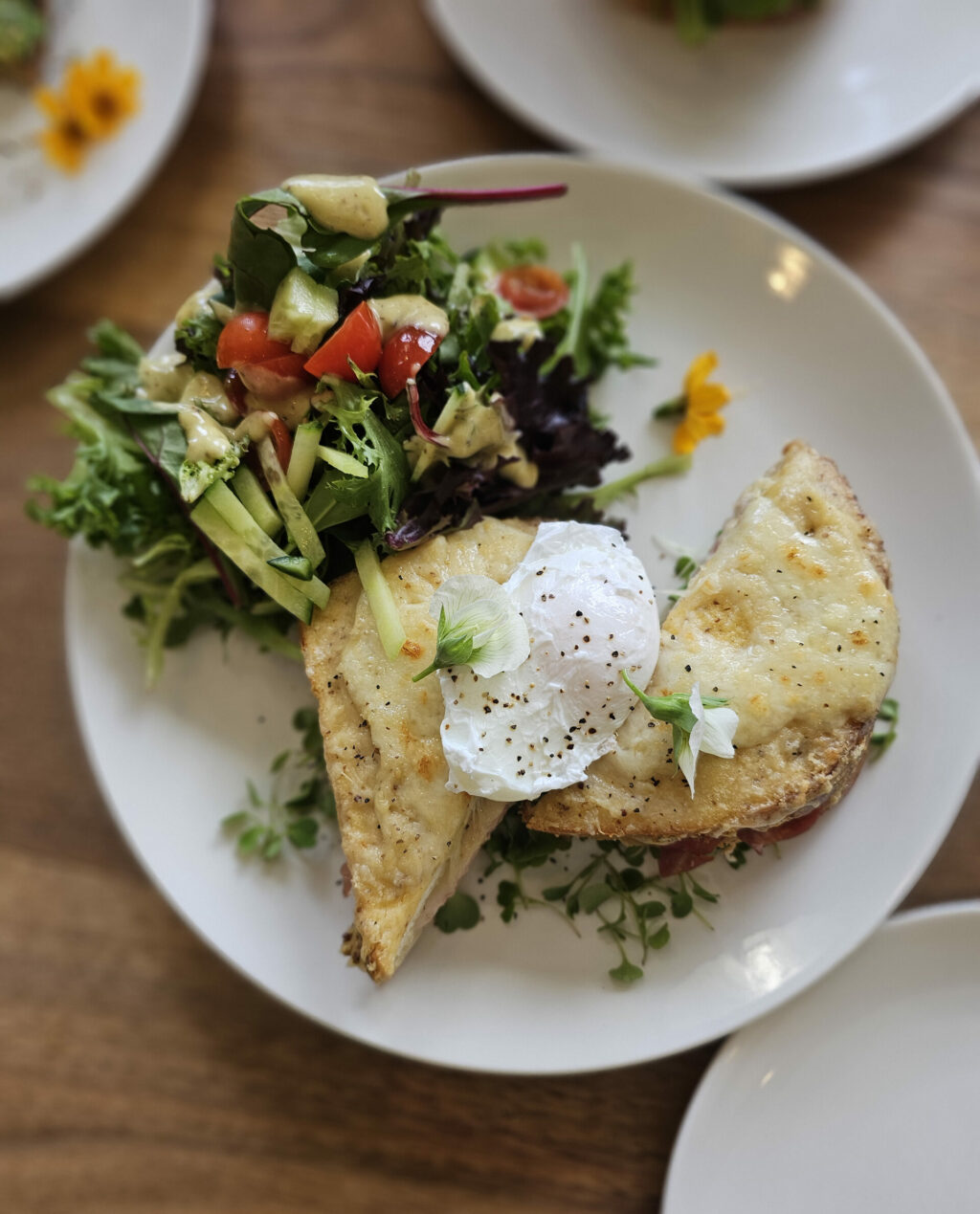 Croque Madame on the brunch menu at Sarmentine Bakery in Petaluma. (Heather Irwin / The Press Democrat)