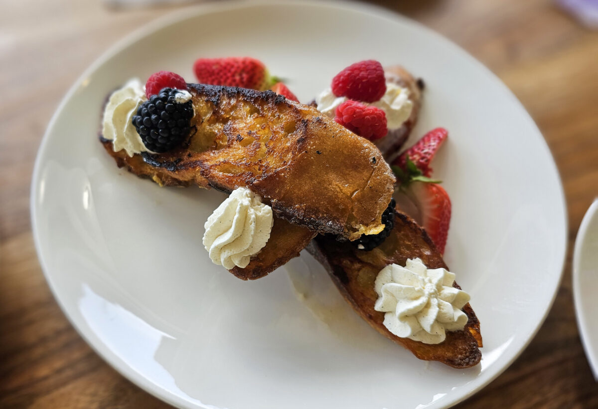 French toast on the brunch menu at Sarmentine Bakery in Petaluma. (Heather Irwin / The Press Democrat)