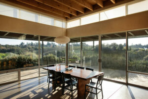 A thoughtful connection to the outdoors and lots of space for cooking anchor the clean-lined, modernist main home. “In many ways, my house is a large kitchen with some bedrooms around it,” Stephen Singer explains. (Eileen Roche / Sonoma Magazine)