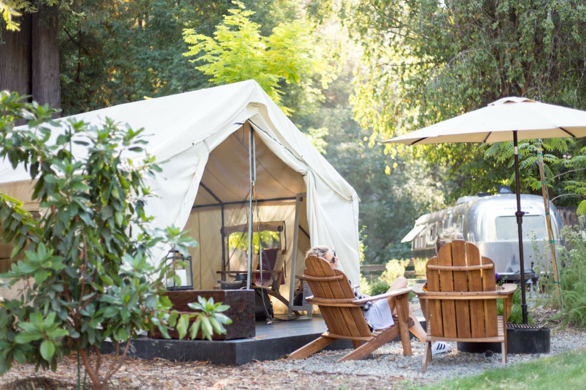 AutoCamp's luxury tent and patio site near Guerneville along the Russian River in Sonoma County. (Madison Kotack / for Mesa Lane Partners)