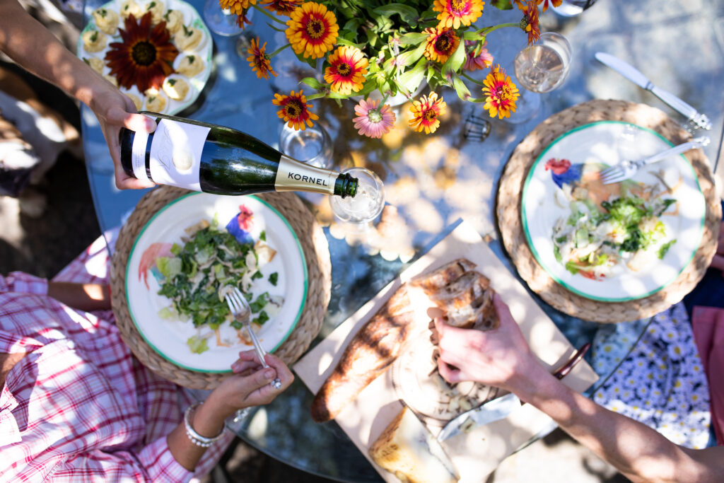 Napa Valley winemaker Paula Kornell's sparkling wine poured at an outdoor brunch. (Leigh Ann Beverley)