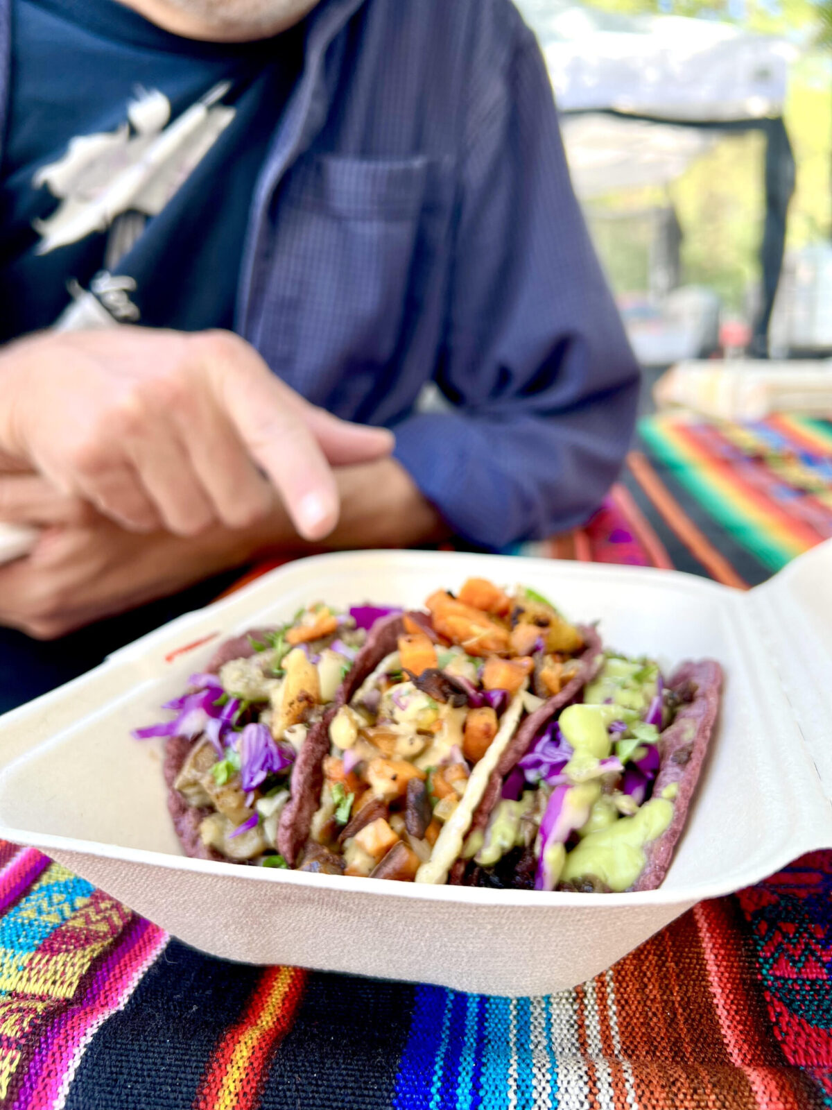 Lunch from Tacos Don Pepe at the Petaluma Farmers Market. (Naomi Crawford)