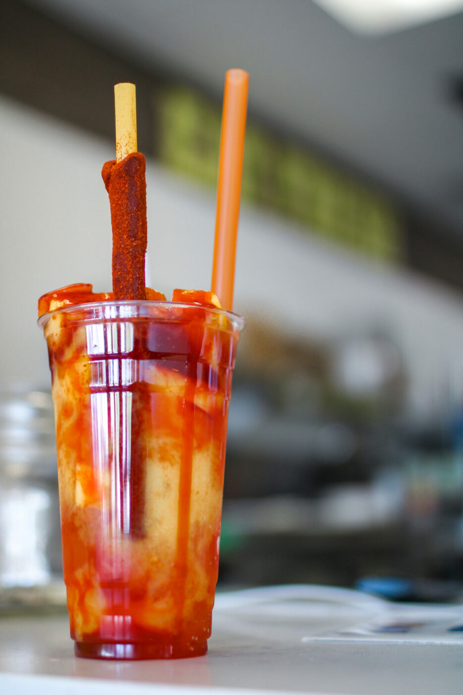 Mangonada at El Huerto Fresh Bites in Sonoma's Maxwell Village Shopping Center on July 3, 2023. (Aimee Chavez/Aimee's Gallery)