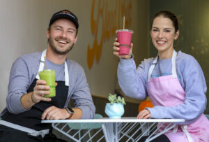 Ashley Baker and David Ertmann are the new owners of BlendCraft in downtown Petaluma, where they serve date shakes which are famous in Palm Springs but rarely found outside of southern California. Photographed on Wednesday, November 13, 2024. (Crissy Pascual/Petaluma Argus-Courier)