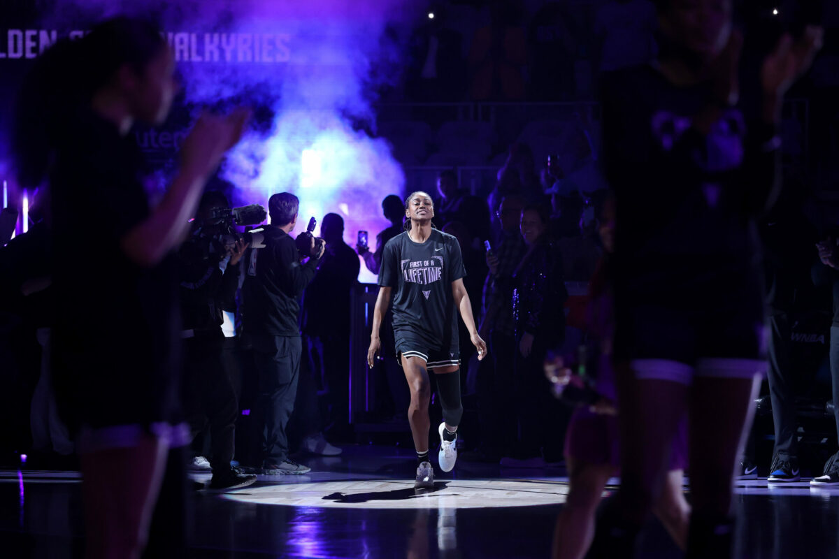 SAN FRANCISCO, CALIFORNIA - MAY 16: Tiffany Hayes #15 of the Golden State Valkyries is introduced to the crowd before their game against the Los Angeles Sparks at Chase Center on May 16, 2025 in San Francisco, California. The Valkyries first home game in their inaugural season. (Photo by Ezra Shaw/Getty Images)