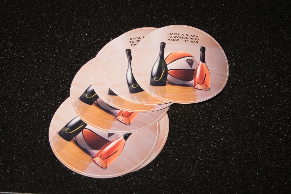 coasters announcing J Vineyards' partnership with teh WNBA Valkyries
