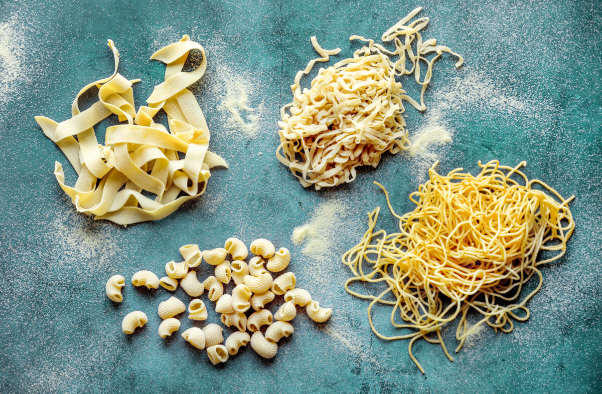 Acre Pasta daily fresh pasta varieties, clockwise from top left, pappardelle, tagliatelle, spaghetti and lumache Friday, May 30, 2025 in Sebastopol’s Barlow District. (John Burgess / The Press Democrat)