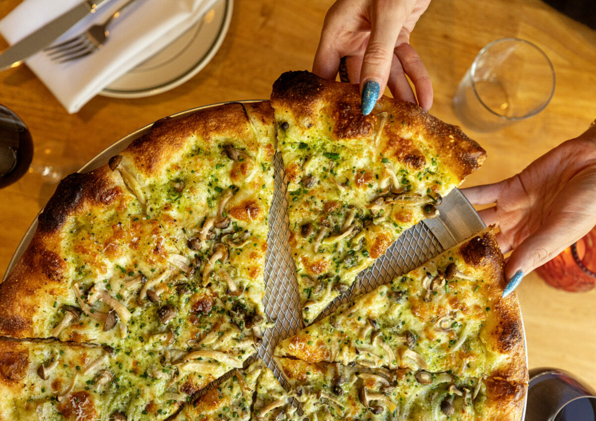 The Mushroom Pie with herbed cream sauce, chives, mozzarella and fontina from Buck’s Place Friday, July 19, 2024, in Sonoma. (John Burgess/The Press Democrat)
