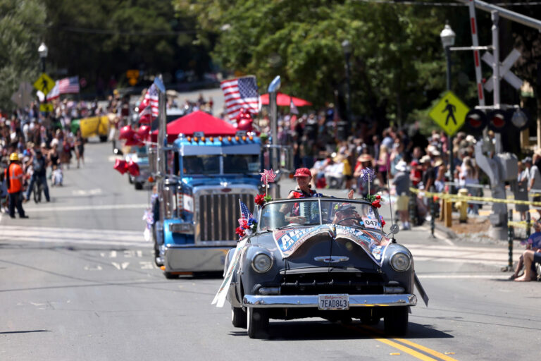 Parade participants roll down Main St. during the 48th annual Penngrove parade in Penngrove, Sunday, July 7, 2024. (Beth Schlanker / The Press Democrat)
