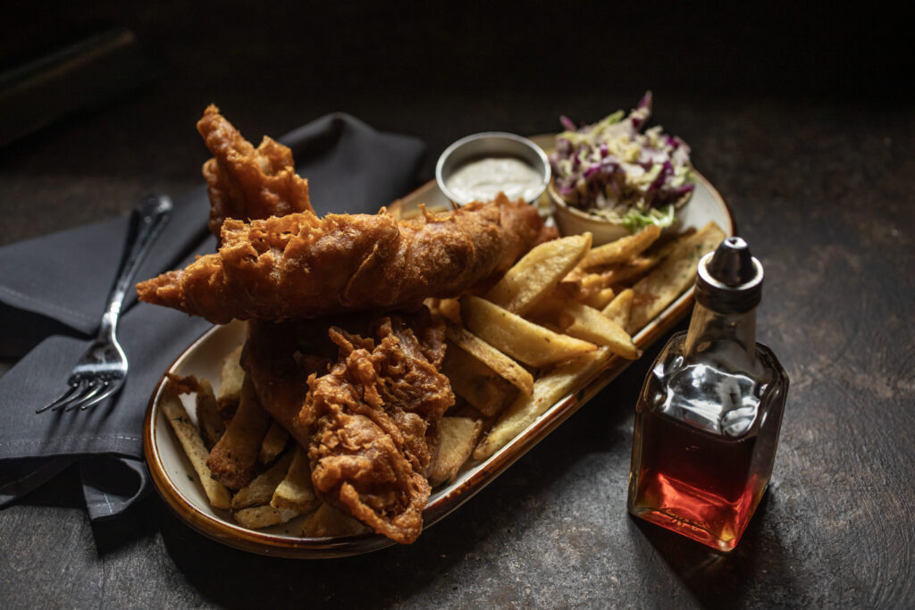 Fish and chips at The Goose & Fern in Santa Rosa’s Railroad Square. March 22, 2025. (Chad Surmick / The Press Democrat)