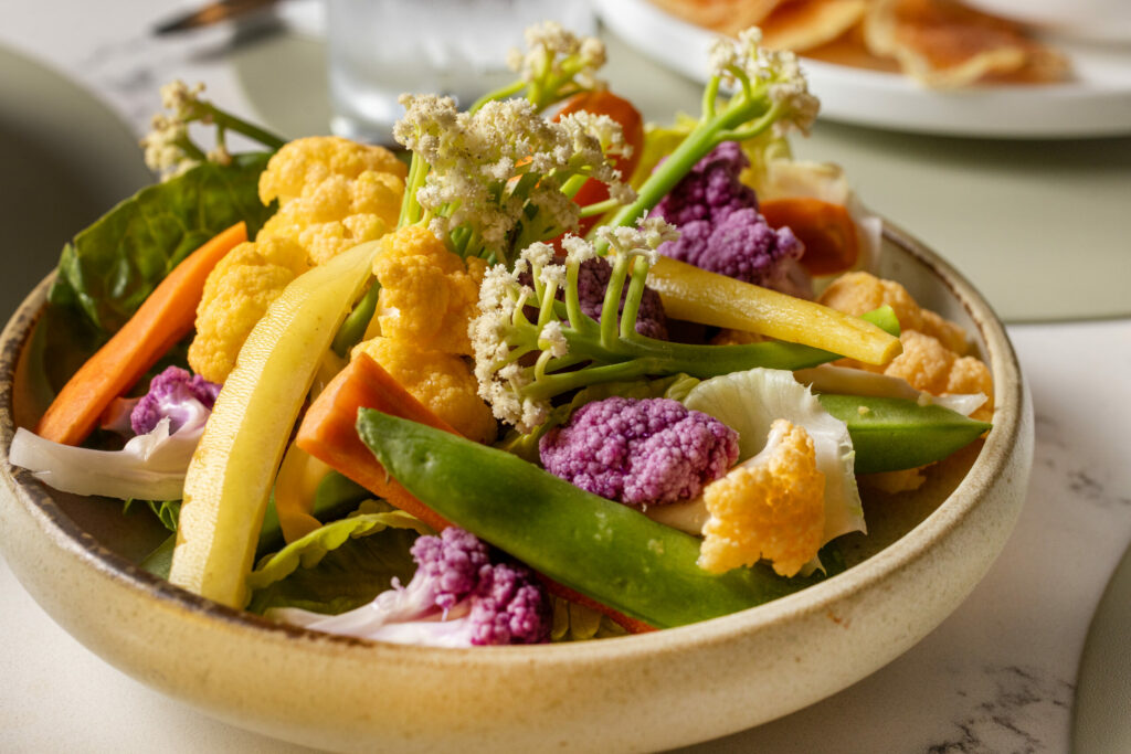 Colorful Spring Crudite from The Burrow Wednesday, July 9, 2025 just off the square in Healdsburg. (John Burgess / The Press Democrat)