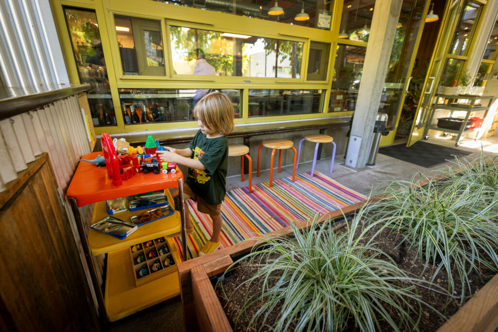 The family friendly Burrow has a play area for the kids outside the front door Wednesday, July 9, 2025 just off the square in Healdsburg. (John Burgess / The Press Democrat)