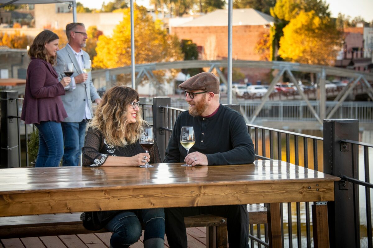 Outdoor wine tasting at Adobe Road Winery's tasting room in downtown Petaluma. (Sonoma County Tourism)