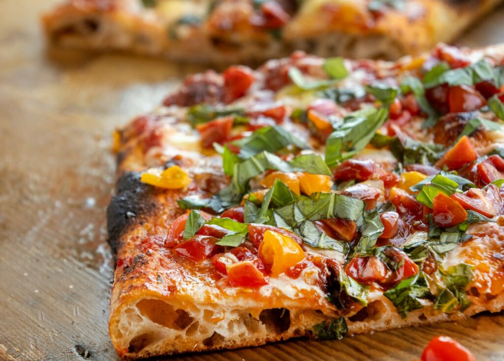 The Tomato Bruschetta Pizza from Psychic Pie Thursday, May 12, 2025, in Sebastopol. (John Burgess / The Press Democrat)