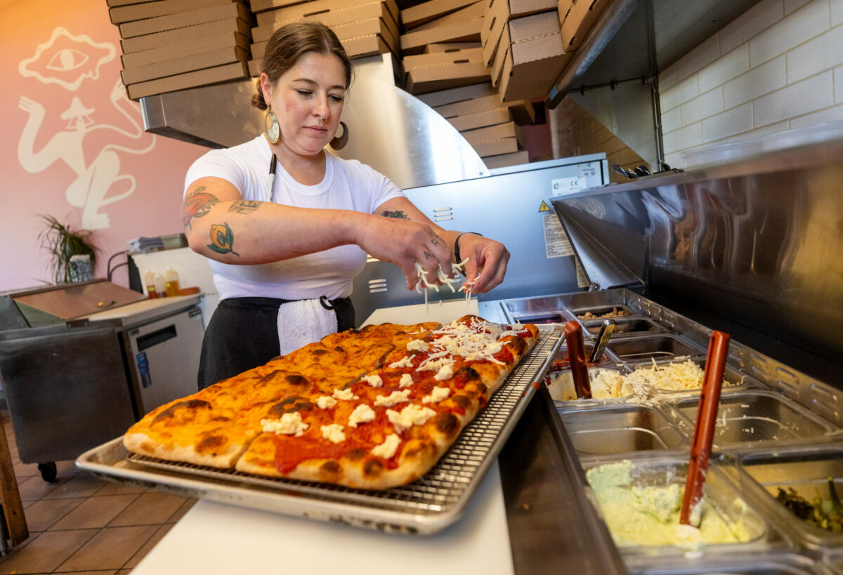 The Tomato Bruschetta Pizza from Psychic Pie Thursday, May 12, 2025 in Sebastopol. (John Burgess / The Press Democrat)