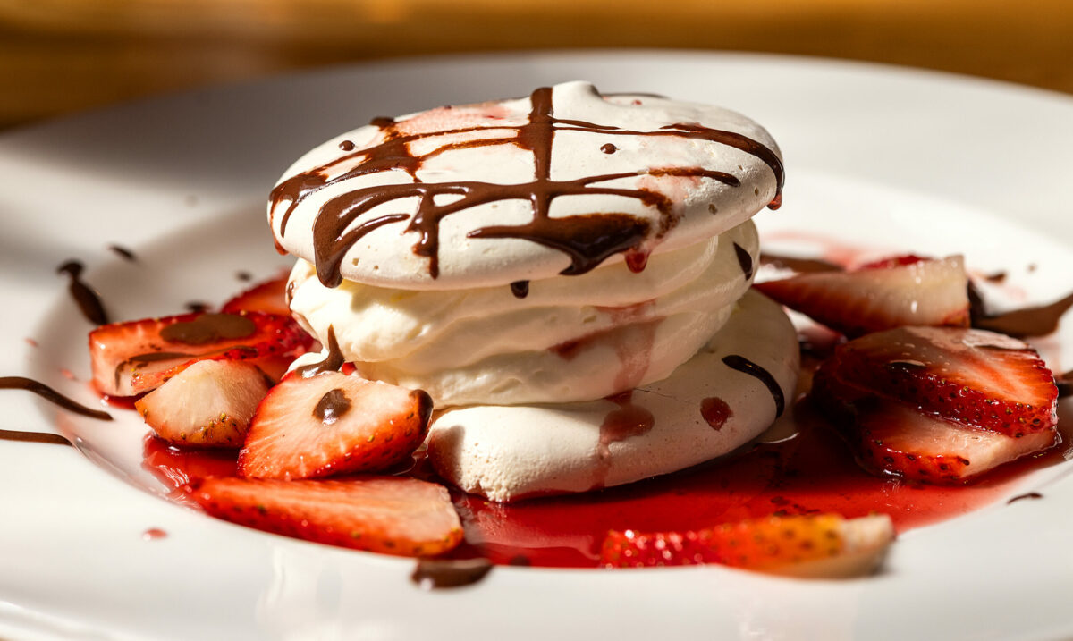 Meringue and Cream Sandwich with strawberries and Belgian dark chocolate from Canneti Roadhouse Italiana Monday, June 9, 2025, in Forestville. (John Burgess / The Press Democrat)