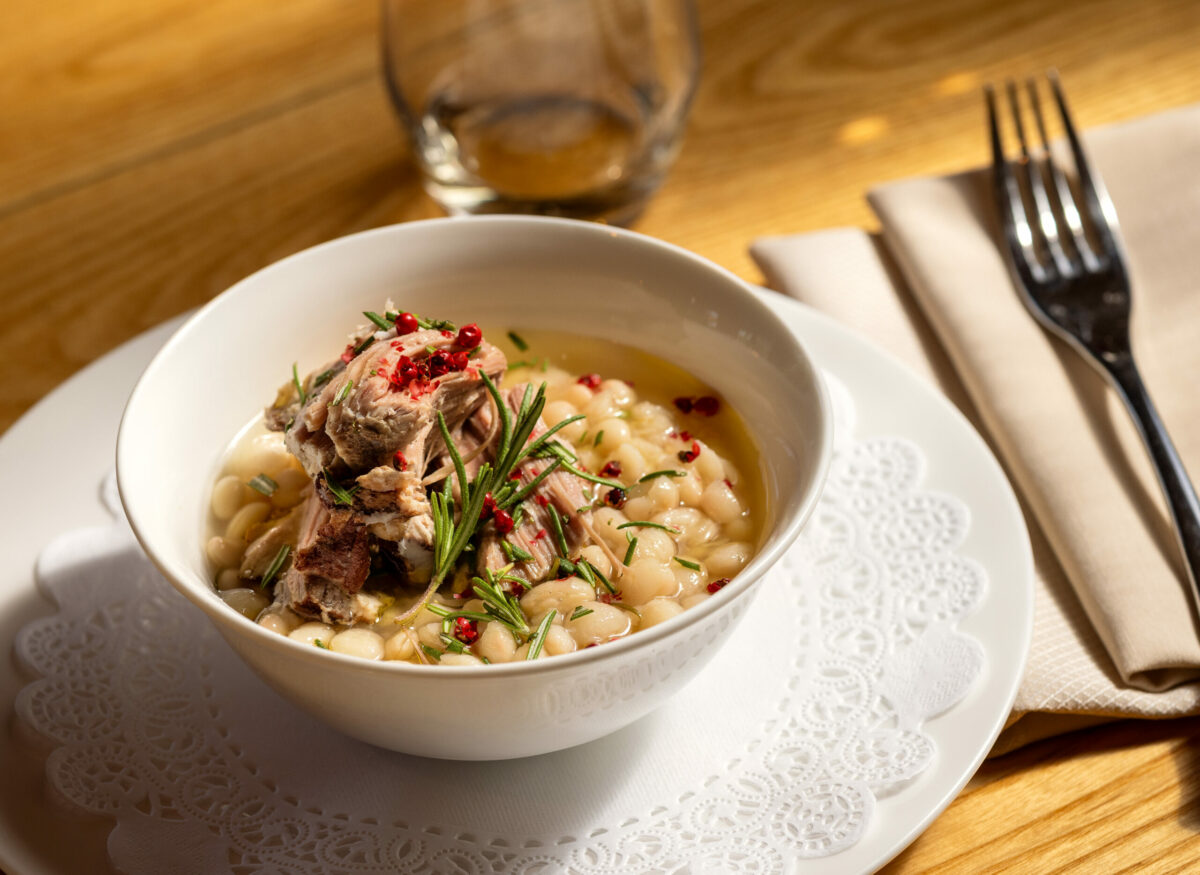 Tuna of the Chianti is a classic Tuscan preparation of Pork Shoulder preserved in oil over baked Tuscan tondini beans and aromatic herbs from Canneti Roadhouse Italiana Monday, June 9, 2025, in Forestville. (John Burgess / The Press Democrat)