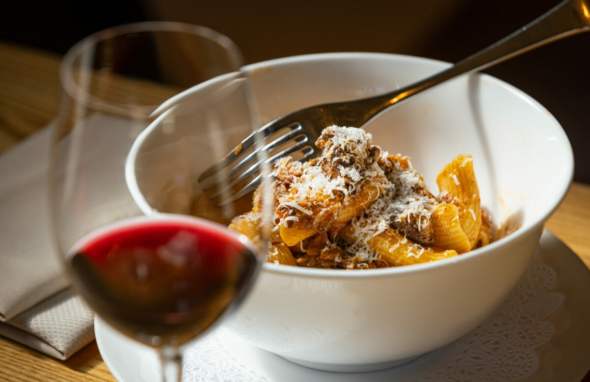 Tagliatelle with Wild Boar Sausage, baby spinach, roasted tomatoes and pecorino Toscana from Canneti Roadhouse Italiana Monday, June 9, 2025 in Forestville. (John Burgess / The Press Democrat)