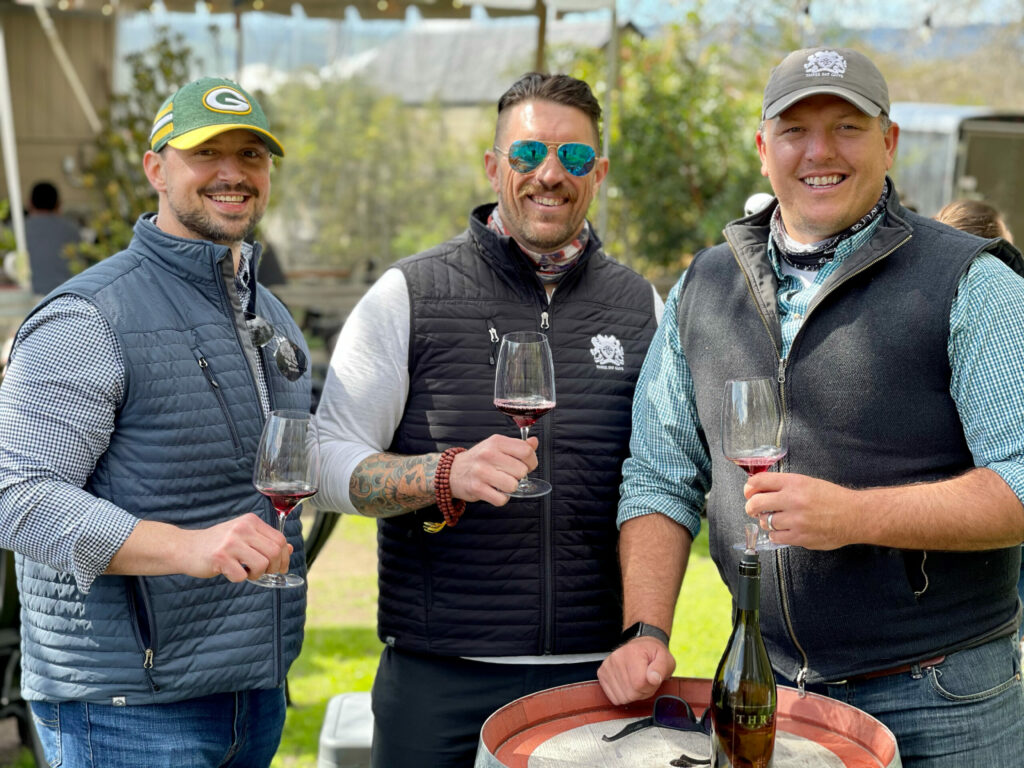 From left, Jason Spitz, Daryn Colledge and Tony Moll, owners of Three Fat Guys Winery in Sonoma. (Tony Moll)