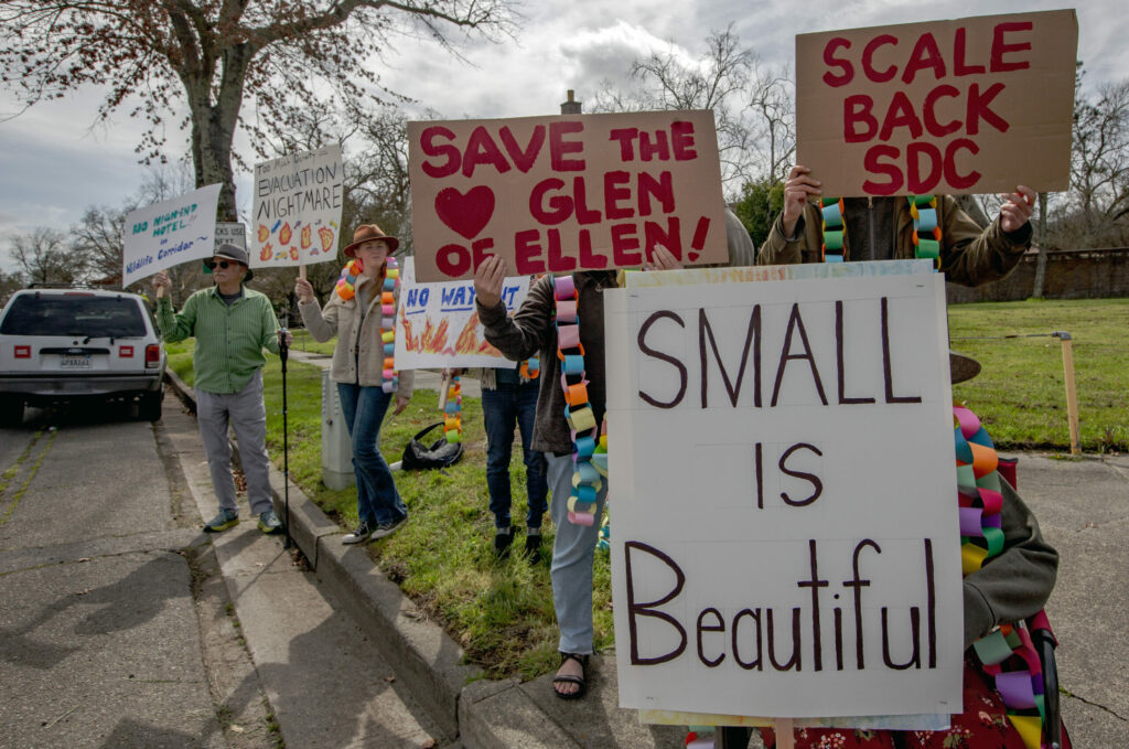 Over 250 people gathered on Sunday morning at the Sonoma Developmental Center to express their dissatisfaction with the current plans for developing the grounds around Arnold Drive. (Robbi Pengelly/Index-Tribune)