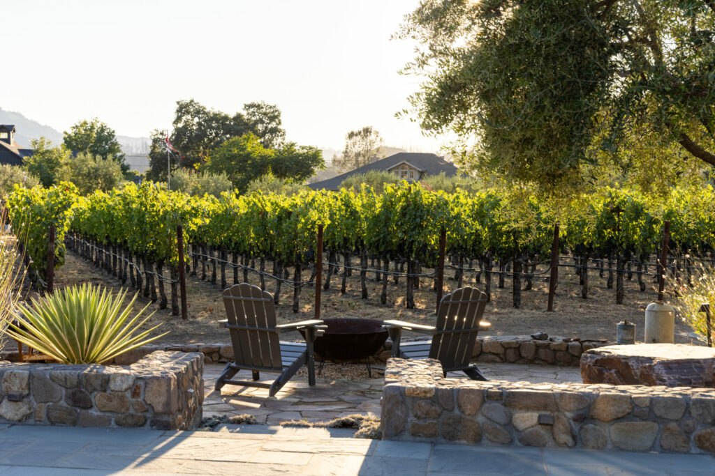 Seating by the vineyard. (Steve Magner / Sotheyby’s International Realty)