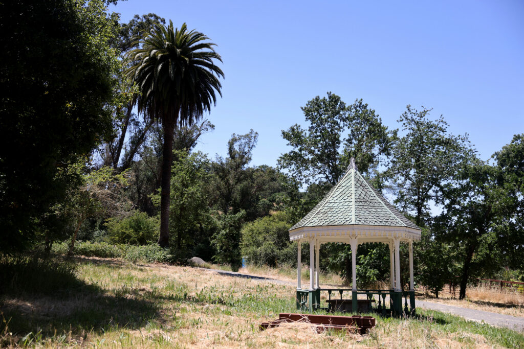A gazebo that was part of the long-shuttered mineral springs resort operated by settler John Shackleford Taylor sits at the base of Taylor Mountain Regional Park & Open Space Preserve in Santa Rosa Tuesday, June 10, 2025. (Beth Schlanker / The Press Democrat)