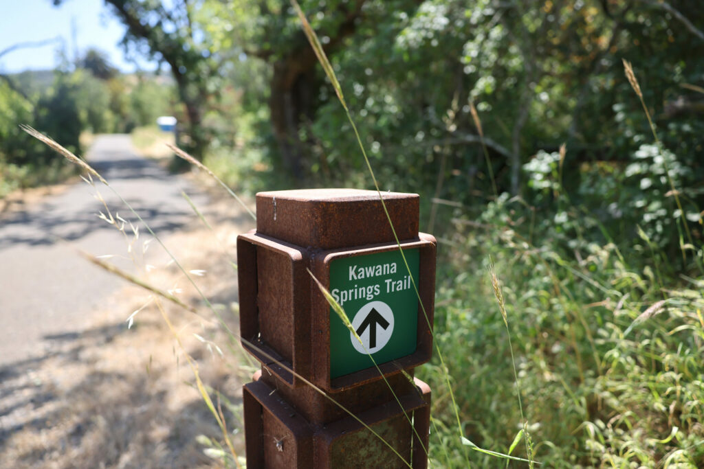 A sign for Kawana Springs Trail at Taylor Mountain Regional Park & Open Space Preserve in Santa Rosa Tuesday, June 10, 2025. (Beth Schlanker / The Press Democrat)