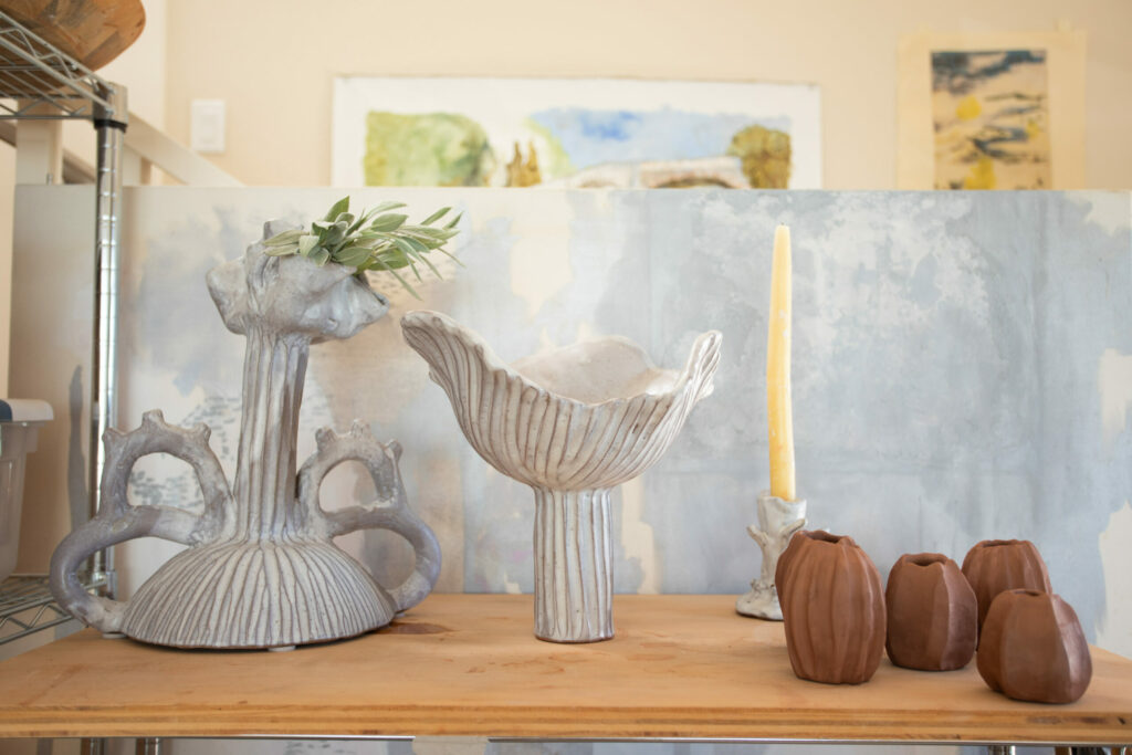 A collection of Cristina Hobbs's recent pottery is a reflection of her earthy, organic style. (Eileen Roche / for Sonoma Magazine)