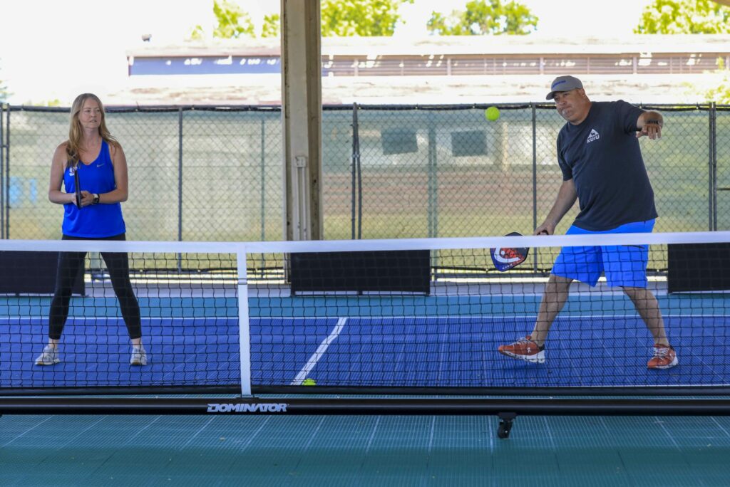 Chad and Lisa Lichty worked with the city of Petaluma to add temporary pickleball courts at the Fairgrounds. Photographed on Monday, May 19, 2025. (Crissy Pascual / Petaluma Argus-Courier)