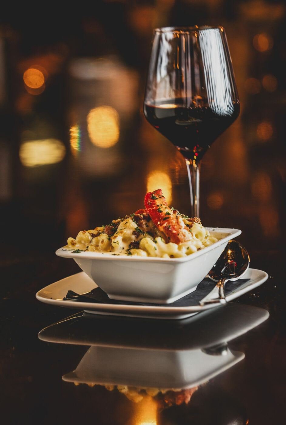 The Grove Lobster Mac with four cheese Mornay, cavatappi pasta, bread crumbs and bacon at the Grove Speakeasy Thursday, Oct. 9, 2025 in Penngrove. (John Burgess / The Press Democrat)