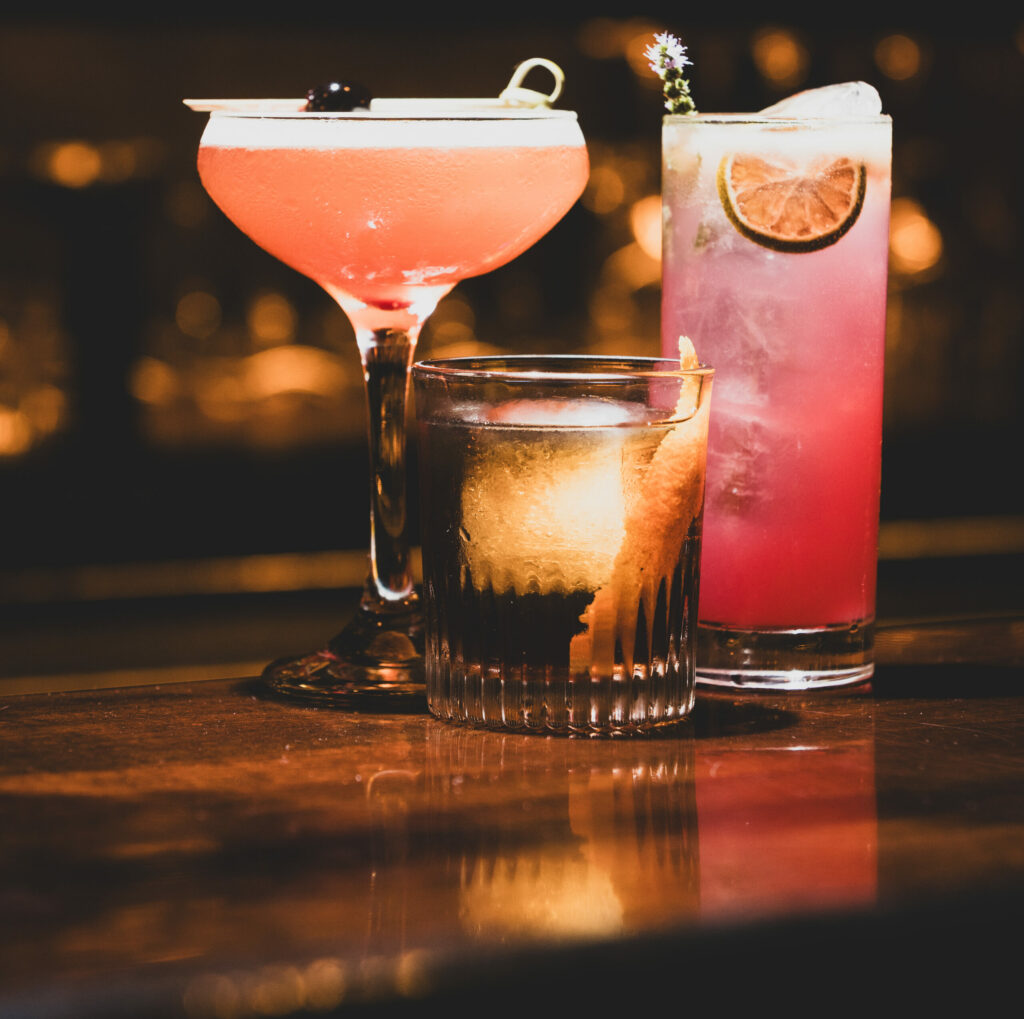 From the bar, from left, Whisky Business, The Black Wall Street and Bootlegger cocktails at the Grove Speakeasy Thursday, Oct. 9, 2025 in Penngrove. (John Burgess / The Press Democrat)