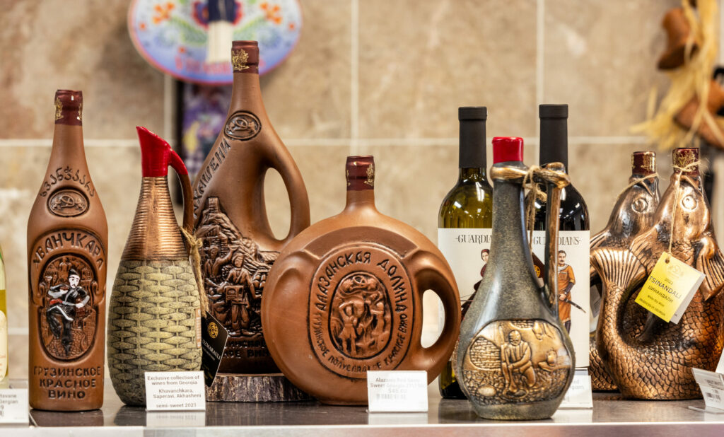 Find rare Bulgarian wines in elaborate bottles at The European Food Store Thursday, Oct. 23, 2025, in Santa Rosa. (John Burgess / The Press Democrat)