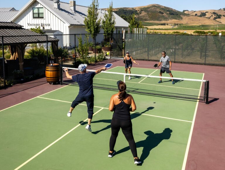 Mia Steiger brought her pickleball group for a one of a kind experience amongst the vineyard at Anaba Winery Thursday, July 10, in Sonoma. (John Burgess / Press Democrat)