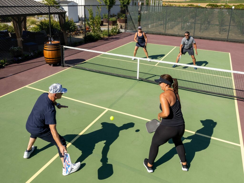Mia Steiger brought her pickleball group for a one of a kind experience amongst the vineyard at Anaba Winery Thursday, July 10, in Sonoma. (John Burgess / Press Democrat)