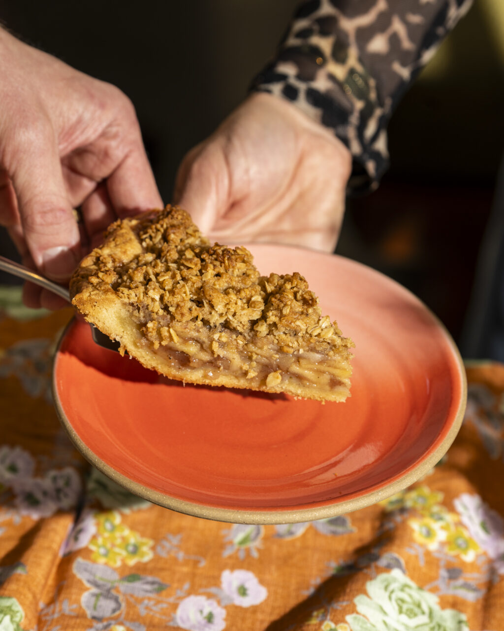 An apple orchard pie with an oat crumble topping from the Thanksgiving menu at Little Saint in Healdsburg. (Emma K Creative)