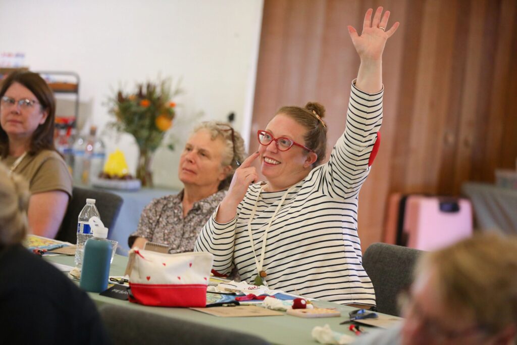 Megan Foradori asks a question during Robert Mahar’s craft retreat at Westerbeke Ranch in Sonoma on Tuesday, September 16, 2025. (Christopher Chung/The Press Democrat)